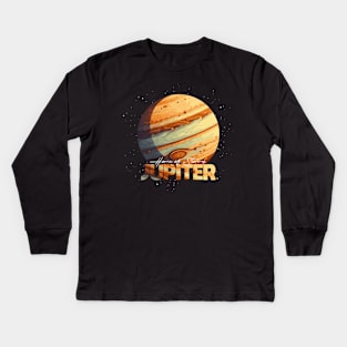 Jupiter Planet Logo, Space Cosmos Solar System Art Kids Long Sleeve T-Shirt